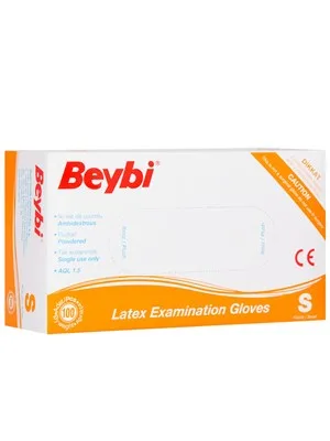 Beybi Lateks Pudralı Muayane Eldiveni Small Beyaz 100"lü