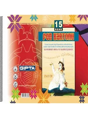 Gıpta 35x50 Cm Karton Kapak Spiralli Fon Kartonu Defteri 15 Renk 1577