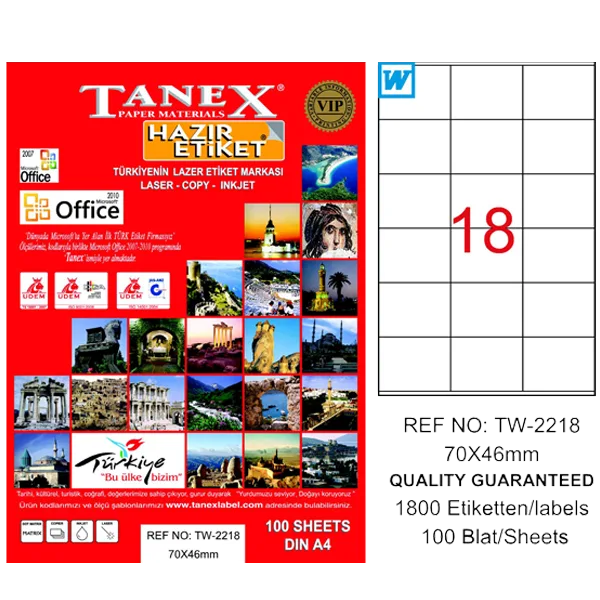 Tanex 70x46 Laser Etiket 100 Lü Tw-2218