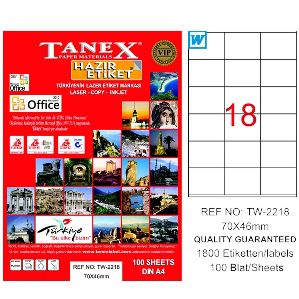 Tanex 70x46 Laser Etiket 100 Lü Tw-2218