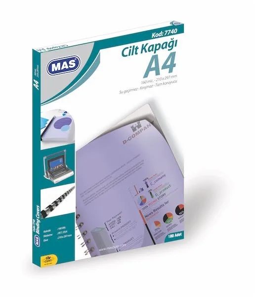 Mas A4 160mic Cilt Kapağı Beyaz 100 Lü 7740
