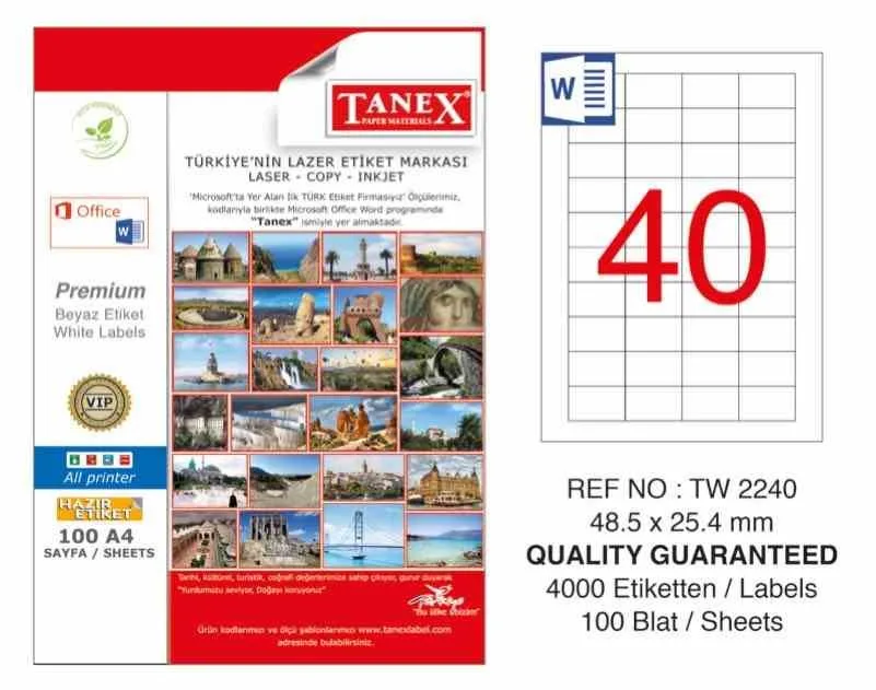 Tanex 48.5x25.4 Laser Etiket 100 Lü Tw-2044\2240