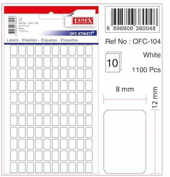 Tanex 8x12 Poşet Ofis Etiketi Beyaz Ofc-104