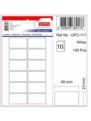Tanex 8x12 Poşet Ofis Etiketi Beyaz Ofc-104