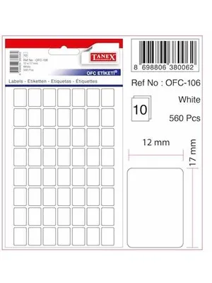 Tanex 12x17 Poşet Ofis Etiketi Beyaz Ofc-106