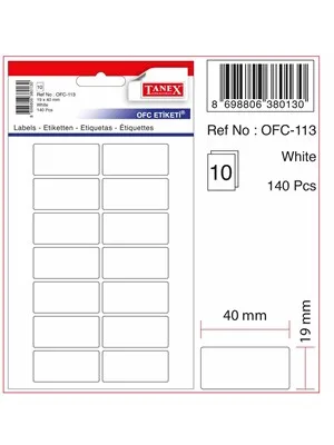 Tanex 12x17 Poşet Ofis Etiketi Beyaz Ofc-106