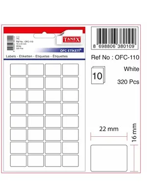 Tanex 19x40 Poşet Ofis Etiketi Beyaz Ofc-113
