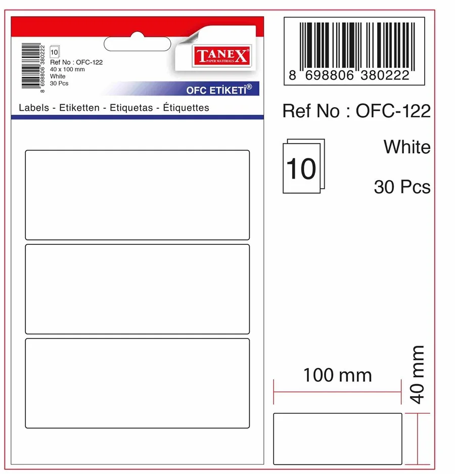 Tanex 40x100 Poşet Ofis Etiketi Beyaz Ofc-122