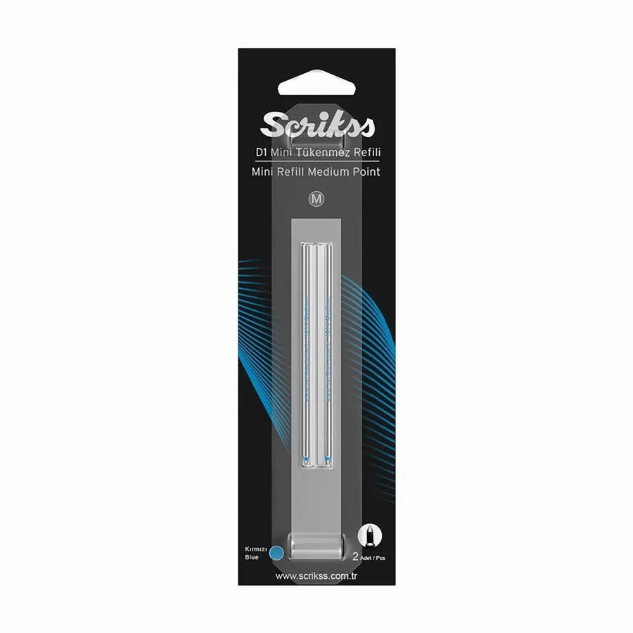 Scrikss D1 M (medıum) Kısa Tip Tükenmez Kalem Yedeği Mini (refil) 2"li Siyah