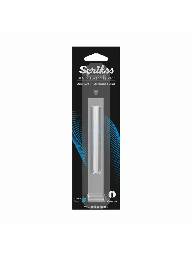 Scrikss D1 M (medıum) Kısa Tip Tükenmez Kalem Yedeği Mini (refil) 2"li Siyah