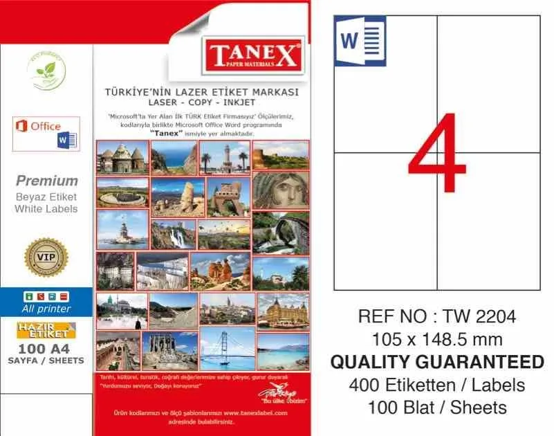 Tanex 105x148.5 Laser Etiket 100''lü Tw-2204