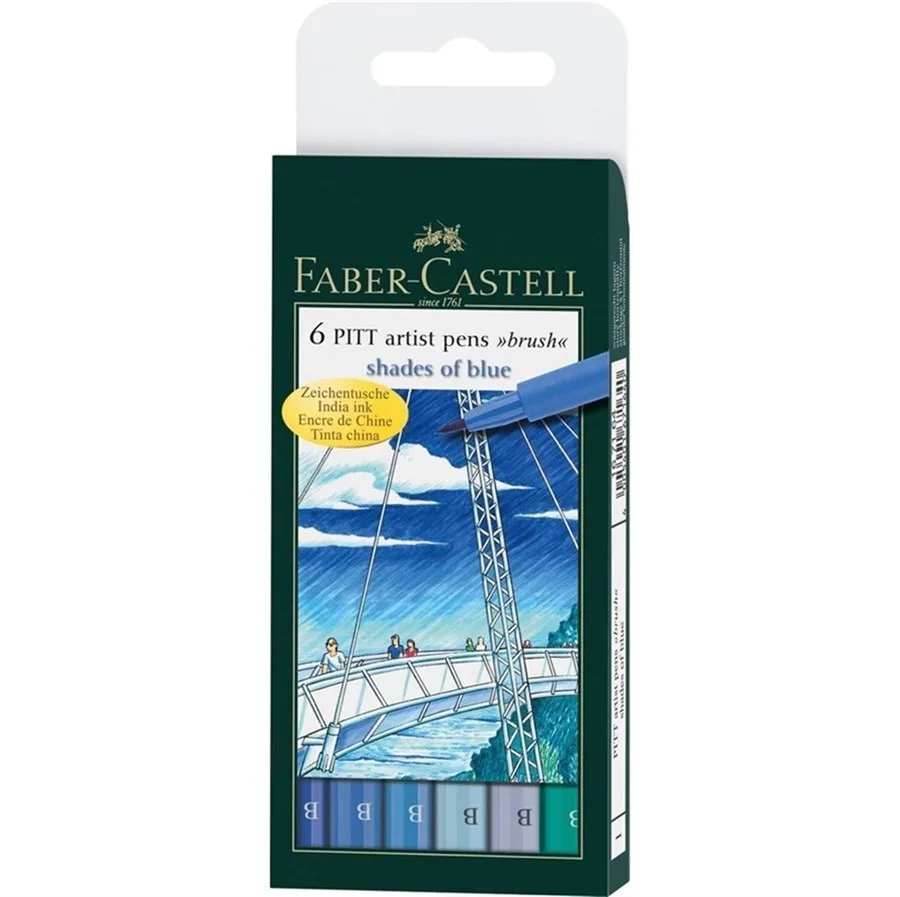 Faber Castell Pıtt Artistpen Çizim Kalemi Fırça Uç 6 Lı Gök Renk