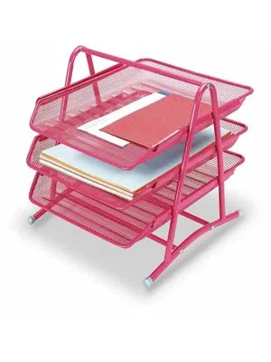 Gıpta Perforeli Hareketli Evrak Rafı 3"lü Metal F0003 Pembe