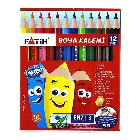 Fatih 12 Renk Yarım Boy Kuru Boya Kalemi 33012