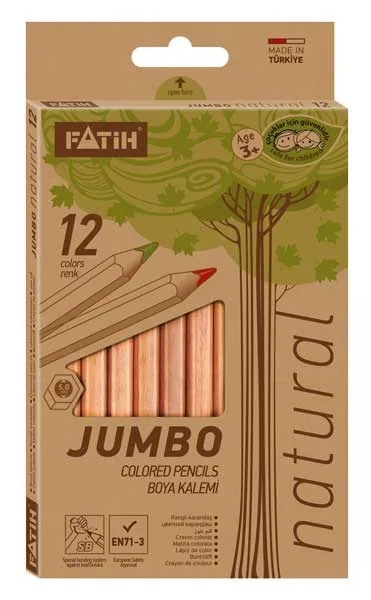 Fatih 12 Renk Natural Jumbo Tam Boy Kuruboya Kalemi 33500