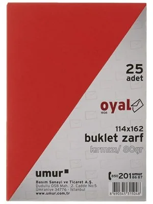 Oyal 114x162 Buklet Tipi Davetiye Zarfı 25"li 80 Gr M.renkler