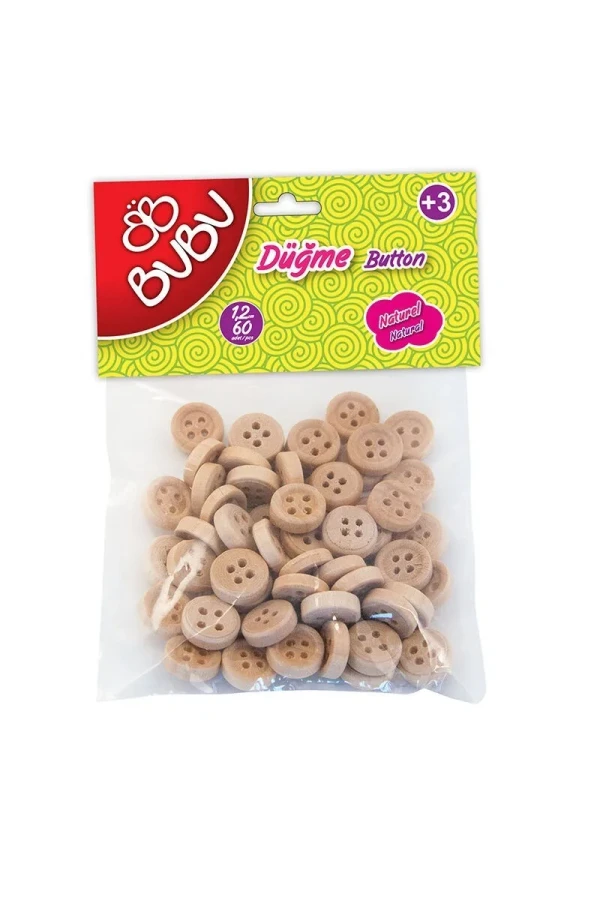 Bubu 1.2 Cm Natural Ahşap Düğme 60"lı Hs0006