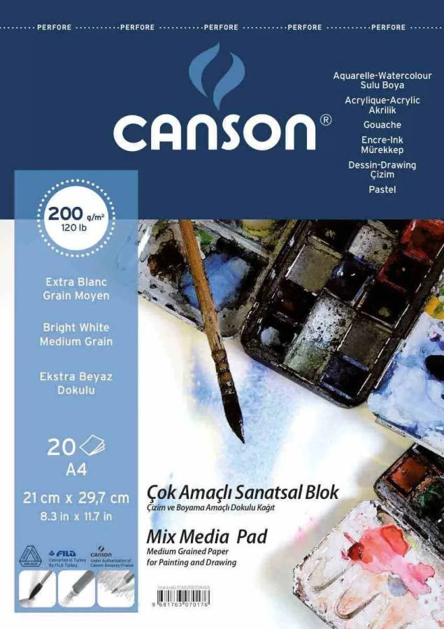 Canson A4 Çok Amaçlı Sanatsal Blok Spiralli Dokulu 200 Gr 20020a4js