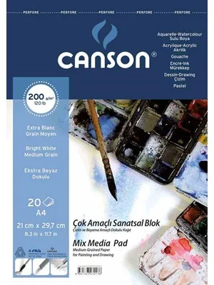 Canson A4 Çok Amaçlı Sanatsal Blok Spiralli Dokulu 200 Gr 20020a4js