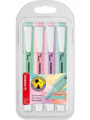 Stabilo Swing Cool Fosforlu Kalem Pastel Renkler 4"lü 275\4-08