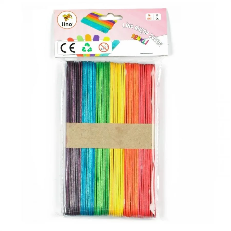 Lino 15 Cm Renkli Ahşap Çubuklar 50 Li Rbz-031