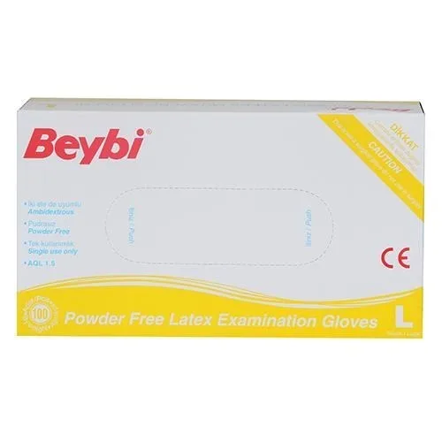 Beybi Lateks Pudrasız Muayene Eldiveni Large Beyaz 100"lü