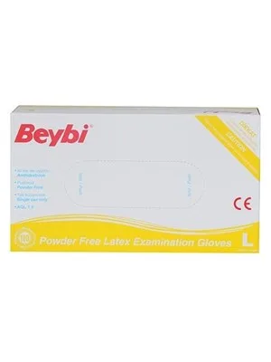 Beybi Lateks Pudrasız Muayene Eldiveni Large Beyaz 100"lü