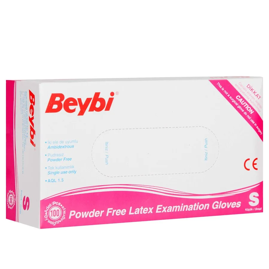 Beybi Lateks Pudrasız Muayene Eldiveni Small Beyaz 100"lü