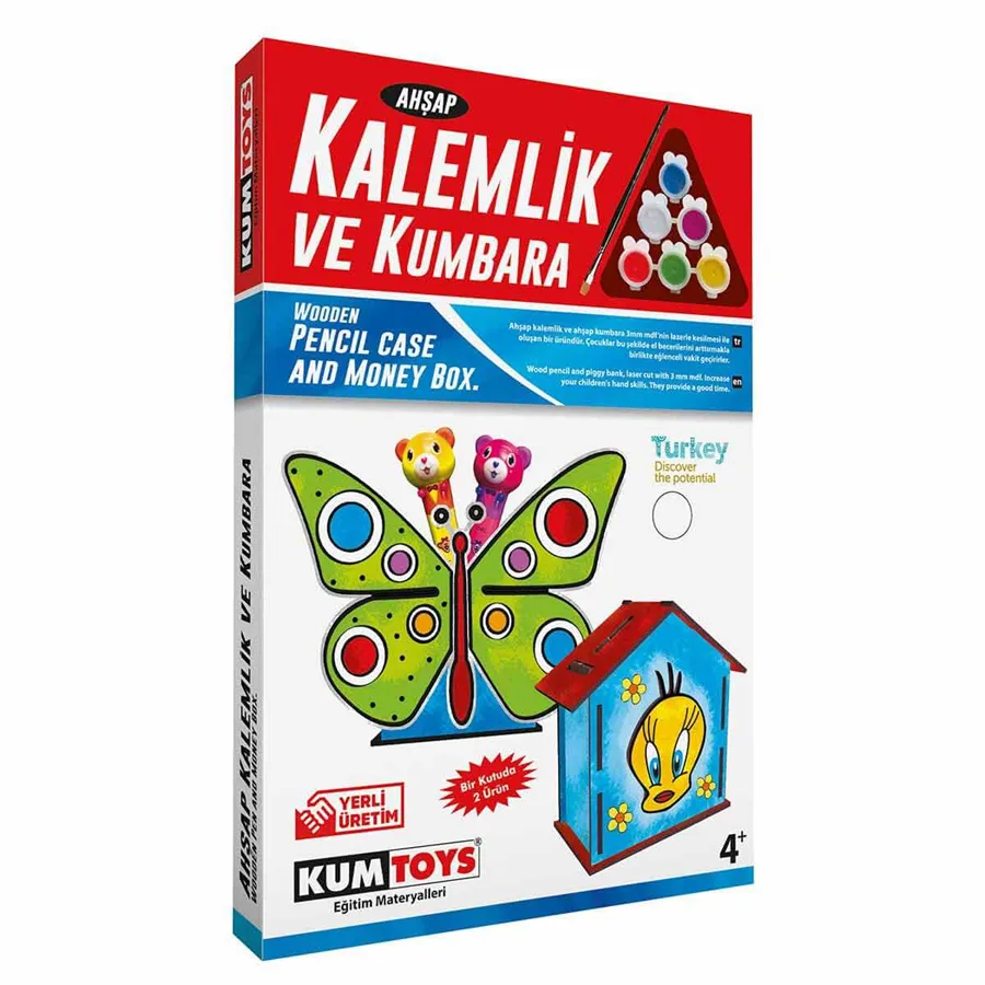 Kumtoys Ahşap Kalemlik ve Kumbara Km5304