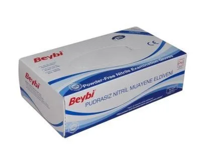 Beybi Nitril Pudrasız Muayene Eldiveni Small Mavi 100"lü