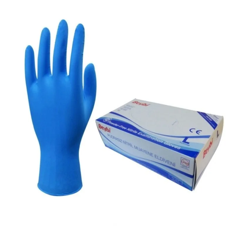 Beybi Nitril Pudrasız Muayene Eldiveni Large Mavi 100"lü