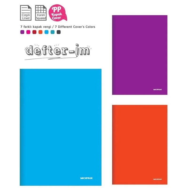 Mopak A4 Pp Düz Kapak Dikişli Defter Kareli 100 Yp 40060020160
