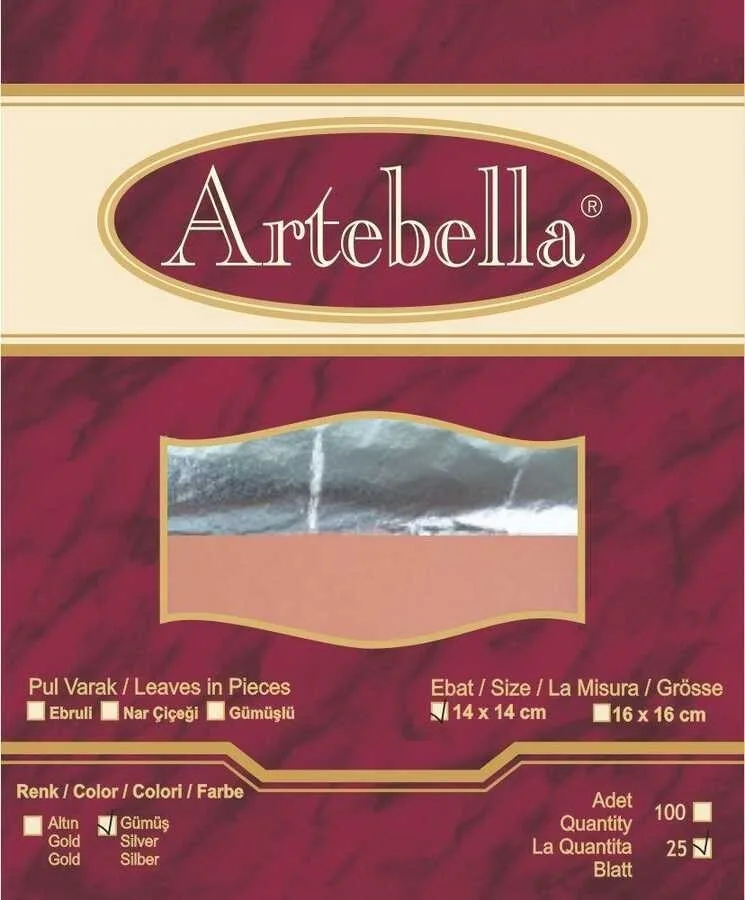 Artebella 14x14 Yaprak Varak Sılver (gümüş) 25"li