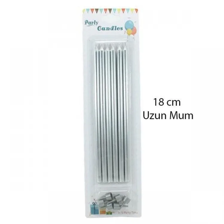 Nedi 18 Cm İnce Uzun Mum 6"lı Gümüş Pl-j06s