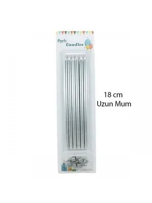 Nedi 18 Cm İnce Uzun Mum 6"lı Gümüş Pl-j06s