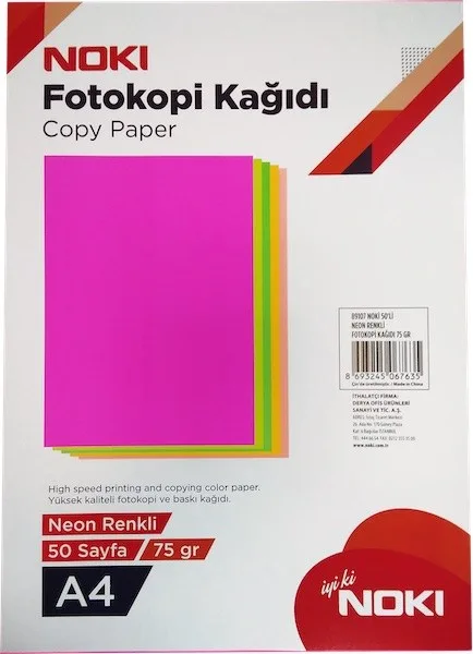 Noki A4 75 Gr Neon 5 Renk Kağıt 50 Li 89107