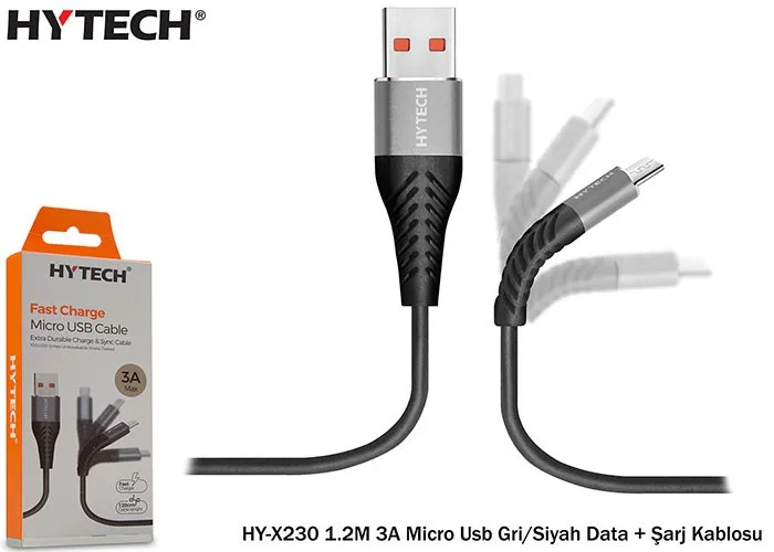 Hytech Hy-x230 1.2m 3a Micro Usb Kablo Gri\siyah