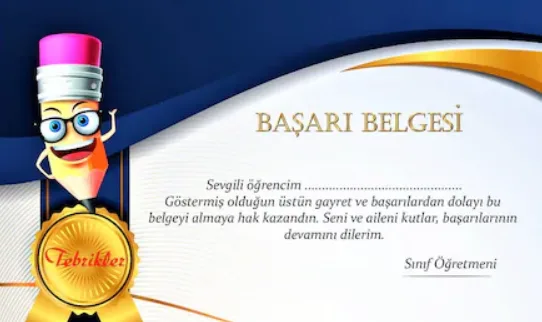 Odak A5 Başarı Belgesi Okul Belgesi