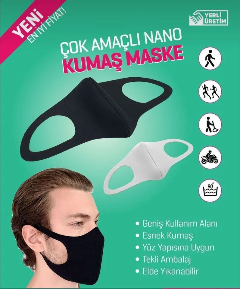 Nano Yıkanabilir Kumaş Dikişli Beyaz Maske 1'li