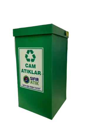 Üçgen 35x35x70 Geri Dönüşüm Kutusu Cam Atıklar\yeşil