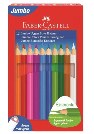 Faber Castell Jumbo Üçgen Kuruboya Kalemi 12 Renk (beyaz Renk İçerir) 5173116616000