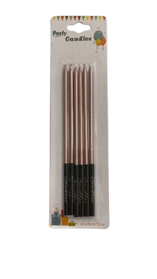 Nedi 16 Cm İnce Çubuk Mum Siyah Altlı Rose Gold 6"lı Jg2055-7