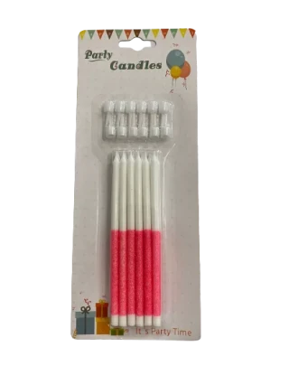 Nedi 13 Cm Simli Çubuk Mum Pembe Beyaz 12"li Jg2007c-8