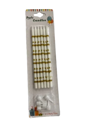 Nedi 13 Cm Simli Çizgili Puantiyeli Mum Altın Beyaz 6"lı Jg2073c