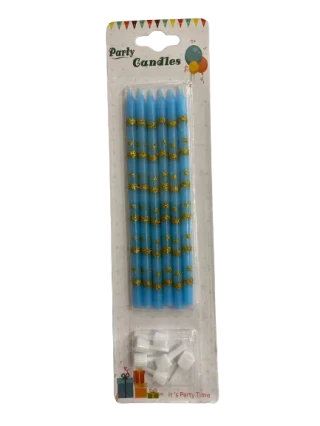 Nedi 13 Cm Simli Çizgili Puantiyeli Mum Altın Mavi 6"lı Jg2073c-3