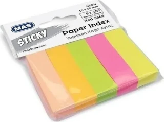 Mas 15x50 Mm 5 Renk Yapışkanlı Kağıt Ayraç 100"lü 3665