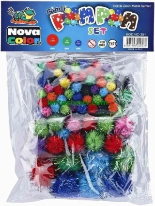 Nova Color 10-20-30 Mm Simli Karışık Ponpon Seti Nc-351