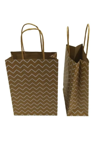 Nedi 15x21 Cm Büküm Saplı Kraft Çanta Beyaz Çizgili 12551