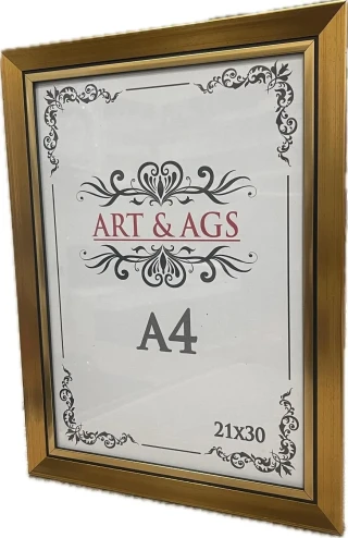 Art&ags A4 22 Mm Ahşap Görünümlü Çerçeve Altın Paspartulu Altın