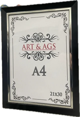 Art&ags A4 22 Mm Ahşap Görünümlü Çerçeve Gümüş Paspartulu Siyah
